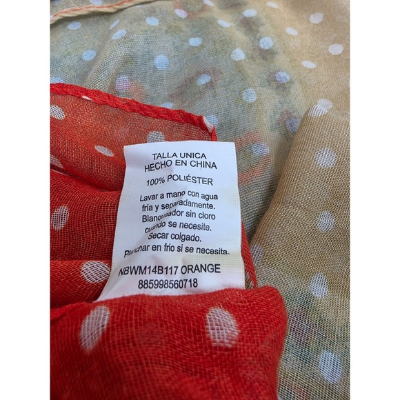 Orange Floral and Polka Dot Mixed Pattern Infinity Scarf Lightweight Boho - Picture 4 of 5
